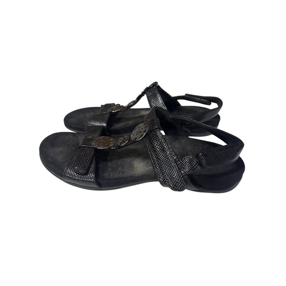 Vionic Womens Farra Black Lizard Sandals Size 10 Adjustable Straps Orthotic Supp - Picture 1 of 8